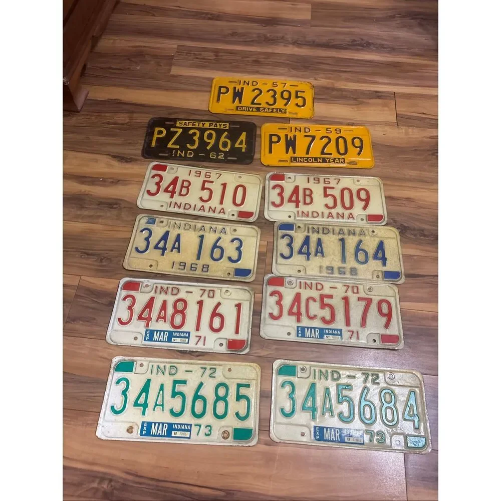 Lot of 11 Vintage Indiana License Plates 1957 1959 1962 1967 1968 1970 1972